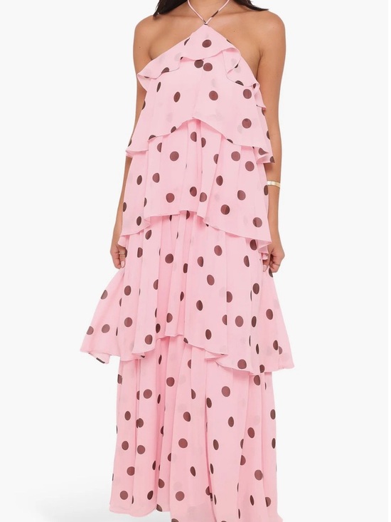 Petal & Pup Dresses & Skirts - BRAND NEW W/ TAGS Petal & Pup Pink Polka Dot Tiered Maxi Dress- Wedding guest